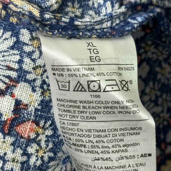 Old Navy Womens Popover Tunic Top XL Blue Red Floral Linen Sheer Vacation Spring - Picture 9 of 11
